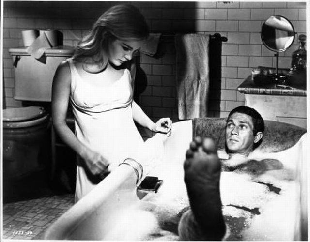 Christian (played by Tuesday Weld) 
talks to Eric (McQueen), as he bathes in tub.